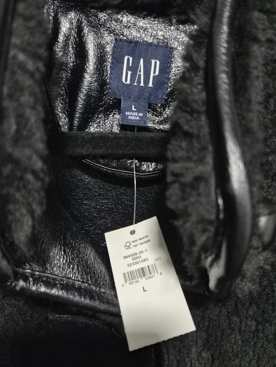 GAP Womens Nwt Recycled Black Sherpa & Vegan Leather Trim Jacket Sz L - Picture 7 of 10